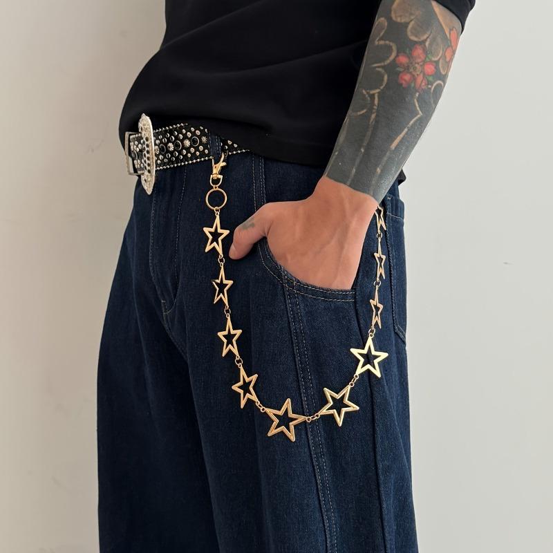 Unisex Punk Chain - Heavy-Duty Alloy Waist Chain with Hollow Star Charms, Edgy Belt accessory for Men & Women - Perfect for Jeans, Concerts, Gothic Ou