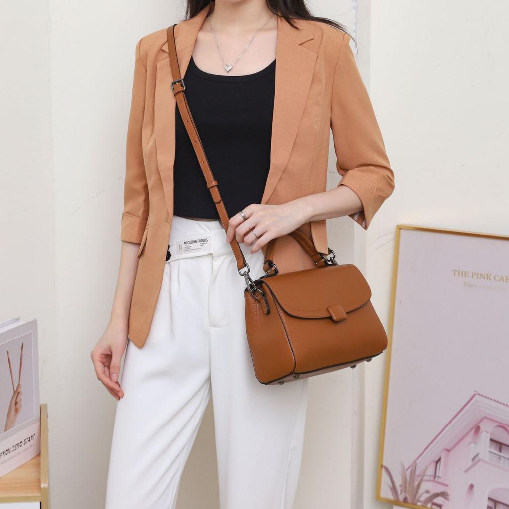 Женская сумка на плечо из коровьей кожи большой вместимости, женская модная простая сумка-тоут, практичная сумка для поездок на работу, многосекционная