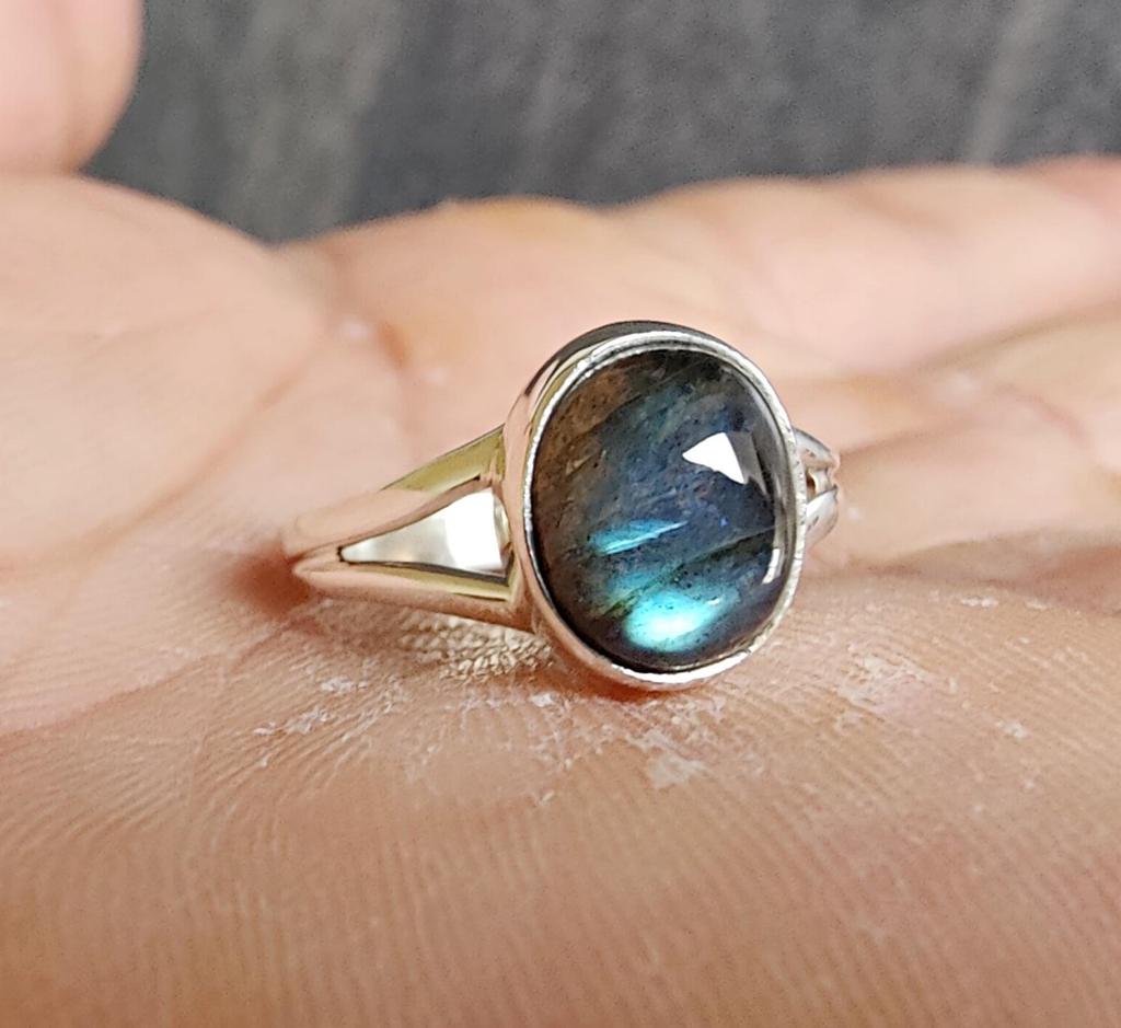Овальное кольцо с лабрадором, минималистское кольцо, стерлинговое серебро 925 пробы, ювелирные изделия ручной работы из драгоценных камней, подарок в стиле бохо для нее, обручальное кольцо