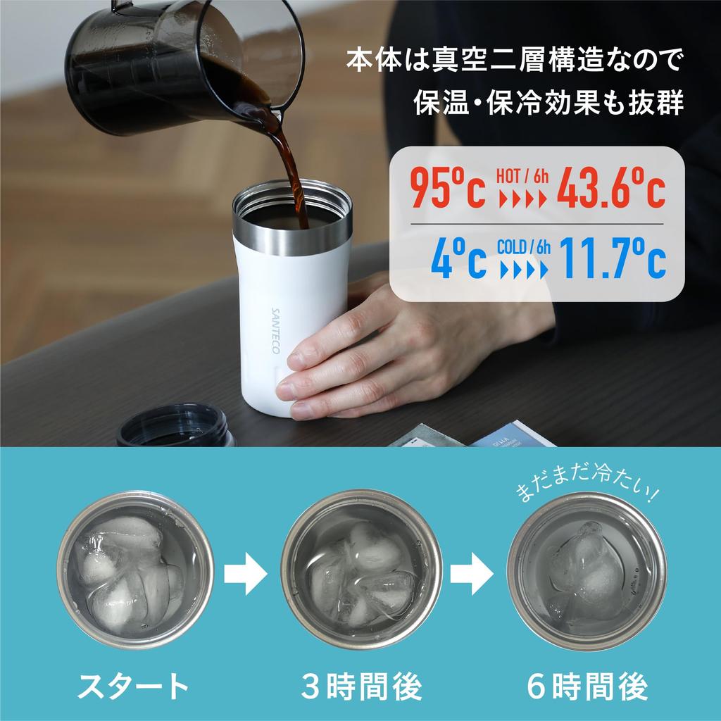 CB Japan KARIBA Tumbler with Lid, Vacuum Insulated, Stainless Steel, Double-Walled, White, 350ml, Locking Mouth, SANTECO