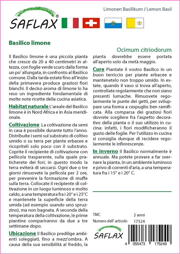 SAFLAX Garden in the Bag - Базилик лимонный - 200 семян - С субстратом в подходящем пакете - Ocimum citriodorum