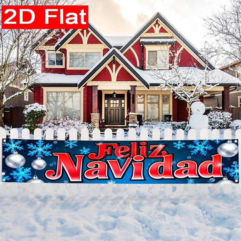 Spanish Gold Snowflake & Lake Christmas Yard Banner, Polyester Outdoor Fence Decor Garden Sign