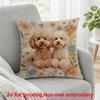 2D Flat Printing, 1pc, Two Poodles Surrounded by Floral and Paw Print Pattern, Pillow Cover, Polyester, Perfect for Decorating Sofas and Bedrooms., (E