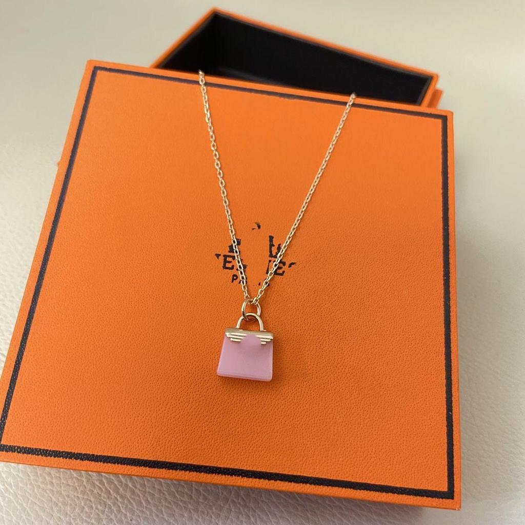 H-Style Pink Crystal Pendant Necklace with Kelly Bag Design