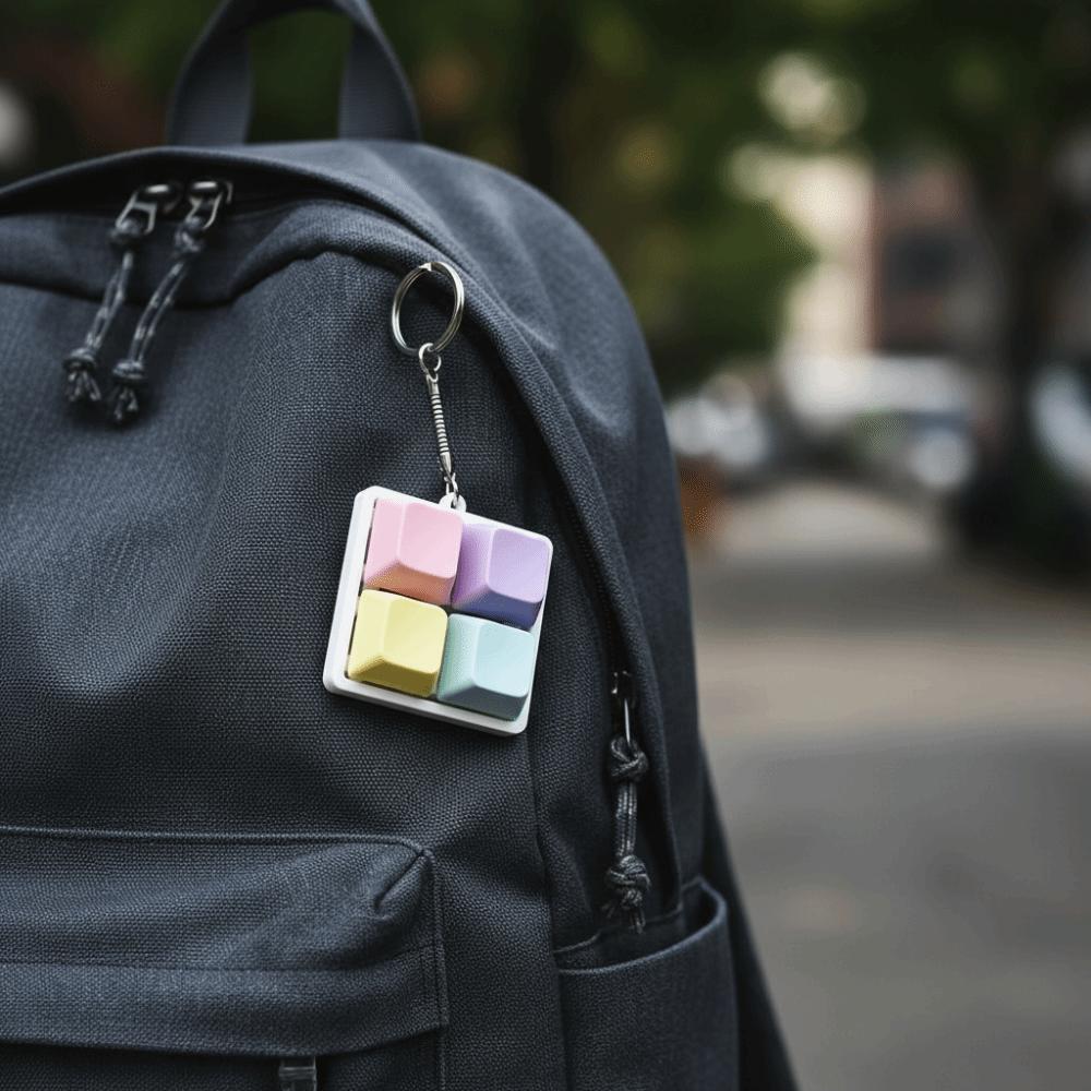 Square 4 Buttons Keyboard Key Chain Macaron Color Keyboard Keycap Key Chain Student