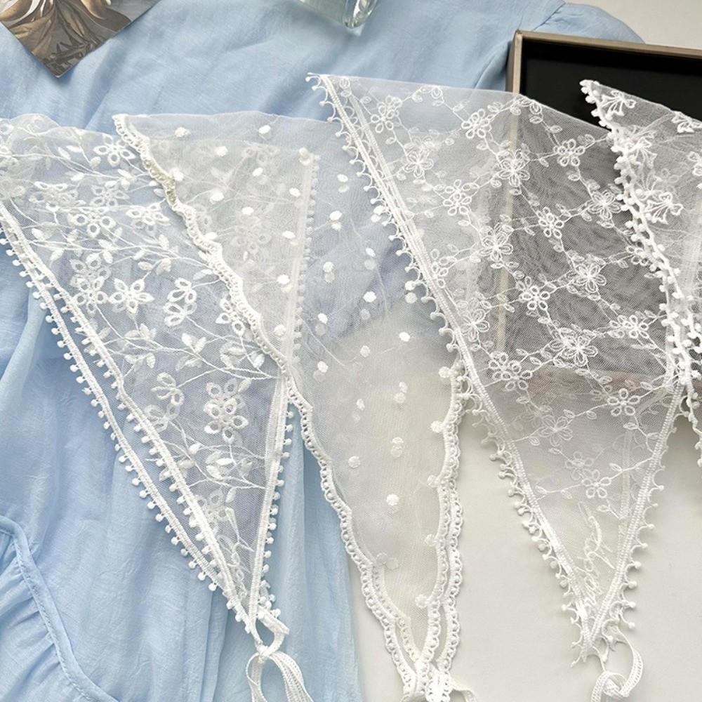 Floral Lace Hair Scarf White Triangle Scarf Countryside Headscarf Women Accessories