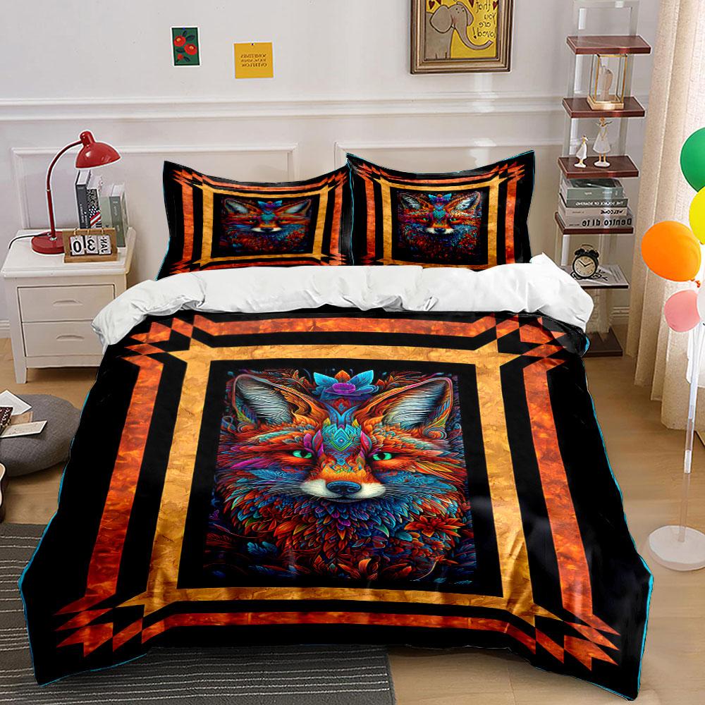 Vibrant fox with patterns. Bedding sets Duvet cover sets Duvet covers Pillowcases(1 * Duvet Cover 2 * Pillowcases without duvet insert)