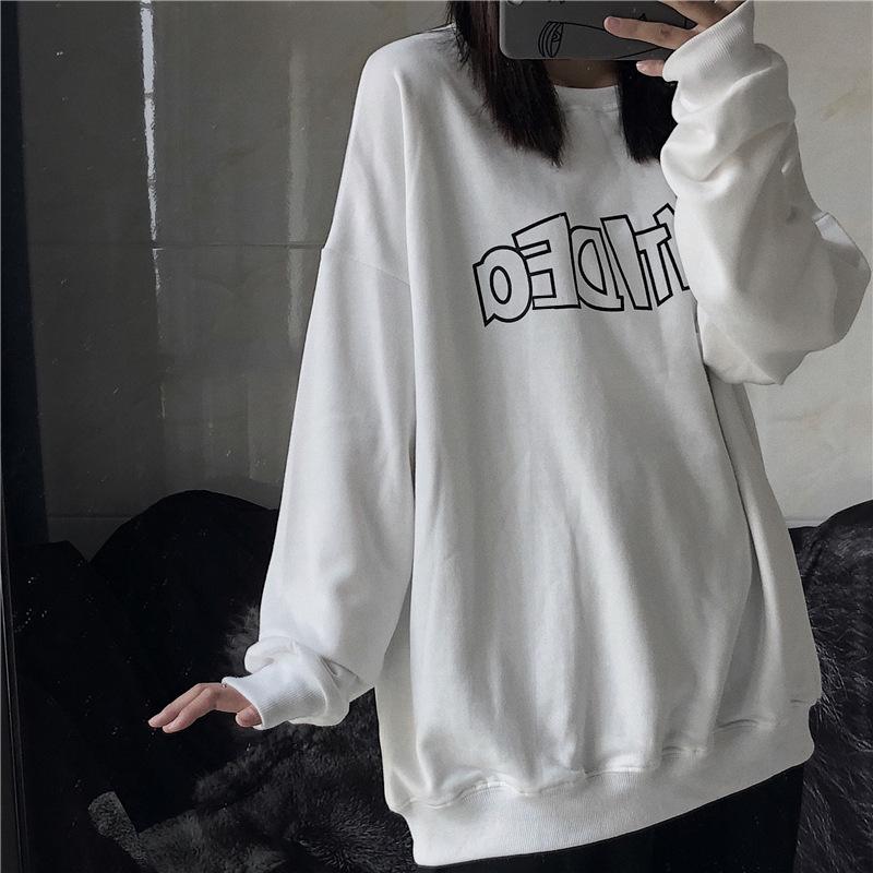 Autumn New Loose Letter Printed Round Neck Long-sleeved Sweatshirt for Female Students Thin Coat Clothes for Women