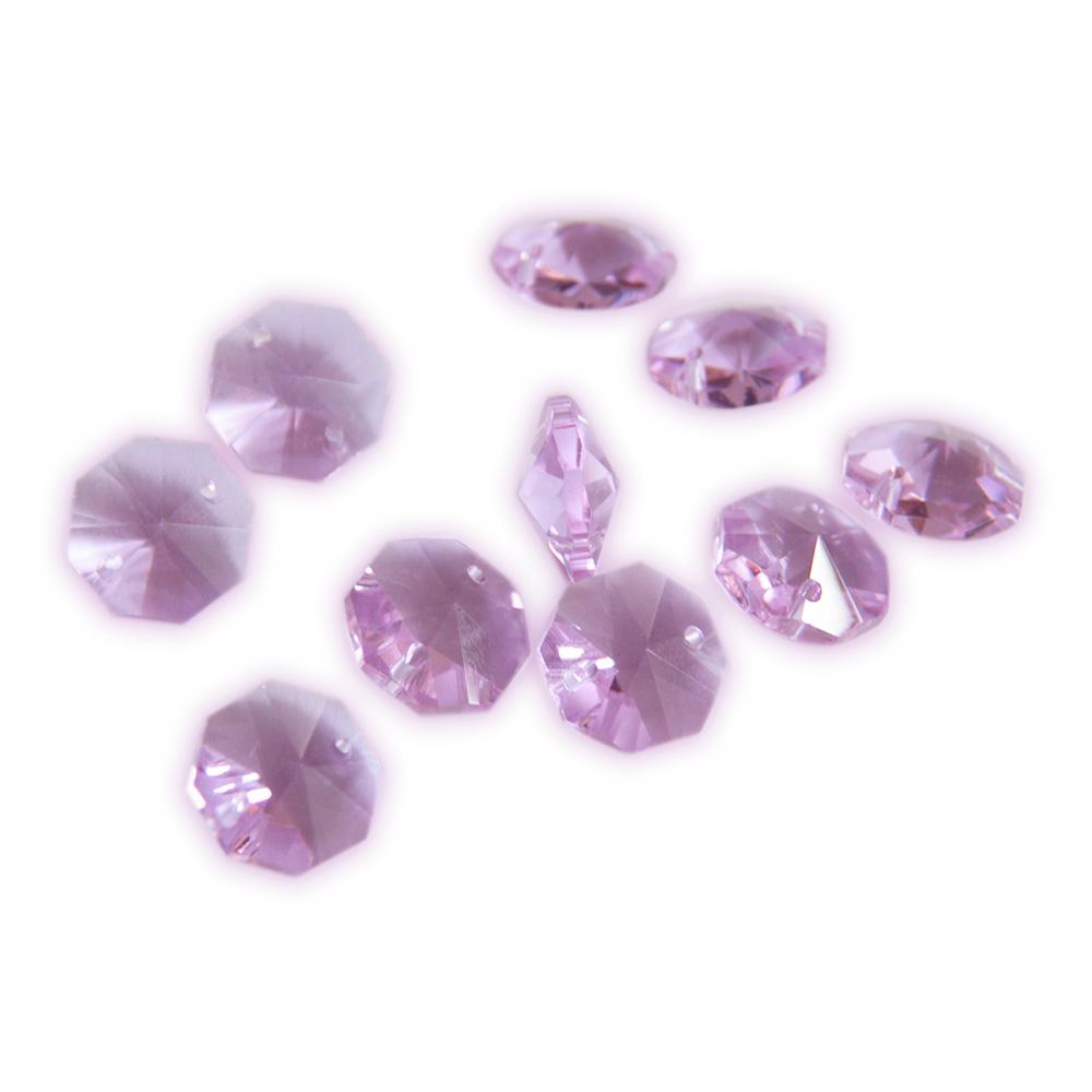 100Pcs 14Mm Crystal Chandelier Parts Glass Octagon Beads In 1 Hole/2 Holes Diy Strand Accessories Sucatchers For Home Decoration