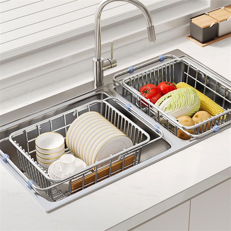 Выдвижная полка для слива раковины, многофункциональная корзина для слива из нержавеющей стали, держатель для кухонного хранения, корзины для мытья овощей