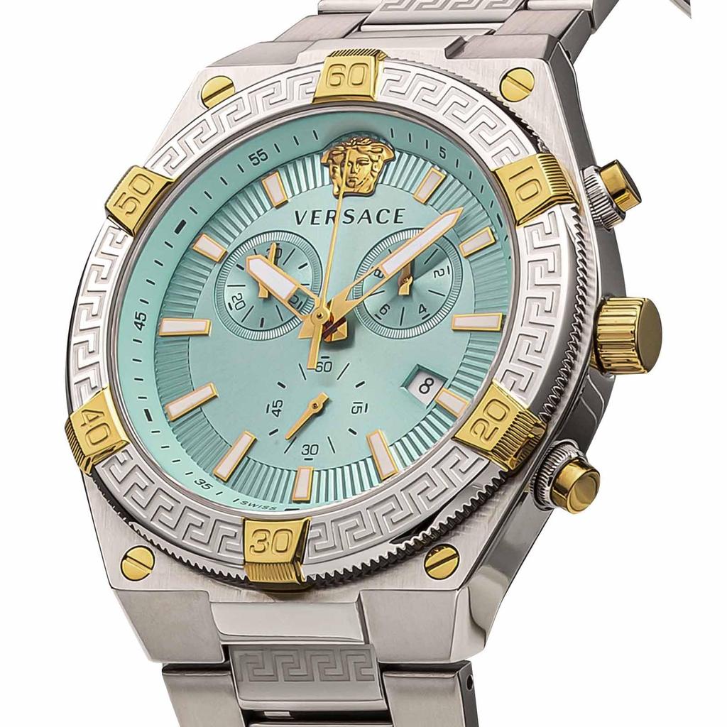 Часы SPORTY GRECA с черным циферблатом, кварцевые, ежедневные, водонепроницаемые, сапфировое стекло, 46 мм, VESO01223, серебристые [Versace] мужские [Товар]