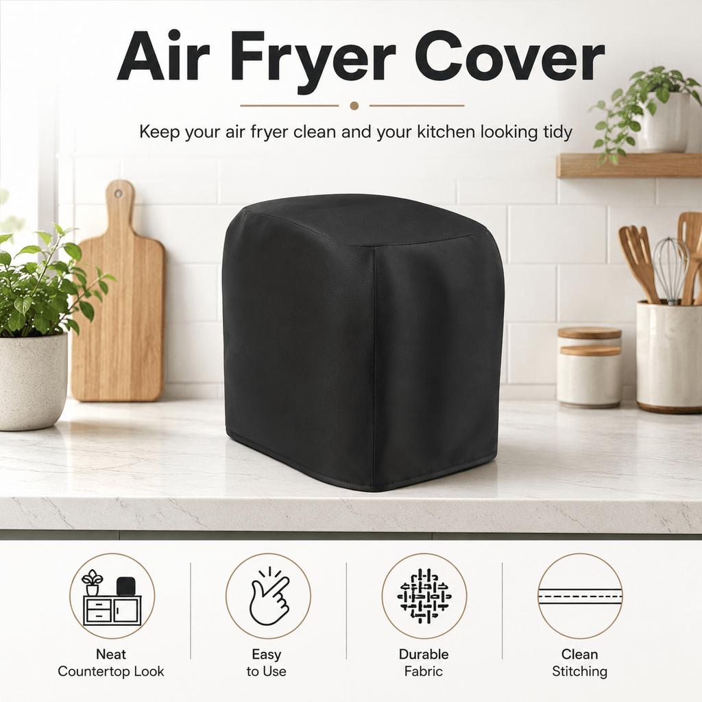 Bottom Drawstring Air Fryer Protective Dust Cover, Black & Gray Optional, Household Dust‑Proof Accessory for Air Fryer
