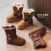 Kids Winter Snow Boots Girls Thick Fleece Lined Mid-Calf Warm Ankle With Buckle Strap