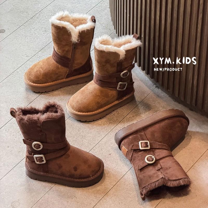 Kids Winter Snow Boots Girls Thick Fleece Lined Mid-Calf Warm Ankle With Buckle Strap