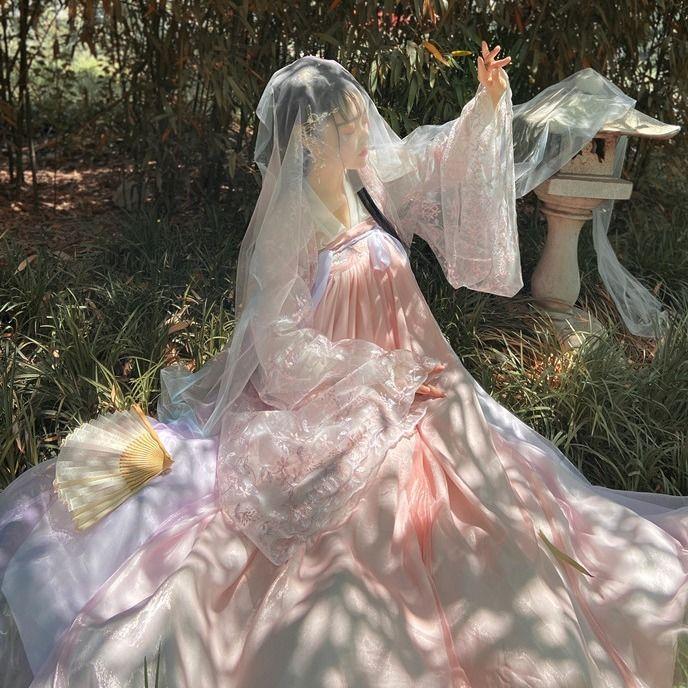 Китайский стиль династии Тан, фея Ханьфу, комплект розового женского платья больших размеров