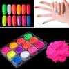 12Pcs 1G 12 Colors Pigment Powder with Cotton Swabs Fluorescent Rainbow Resin Pigment Powder DIY Nail