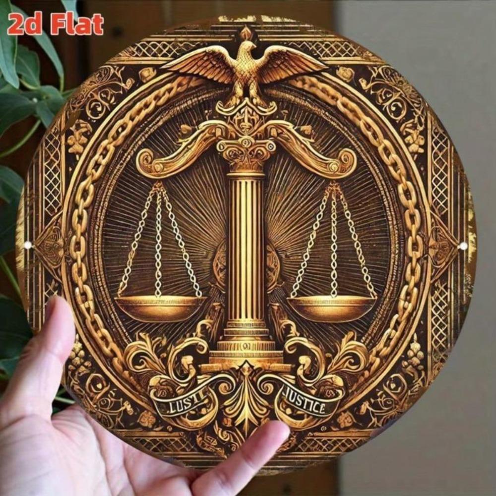 Металлическая жестяная табличка Леди Правосудие Настенное искусство Круглый Декор юридической фирмы Подарок юристу