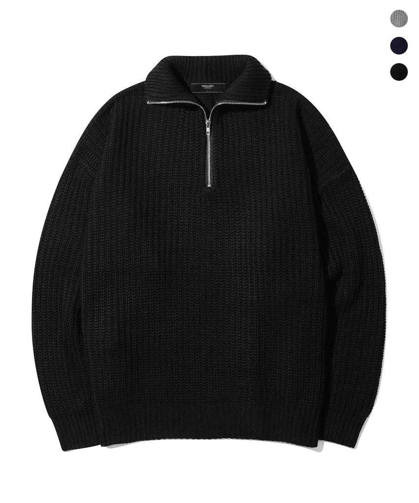 TRILLION Washable Half-Zip Collared Hacci Knit_3Color