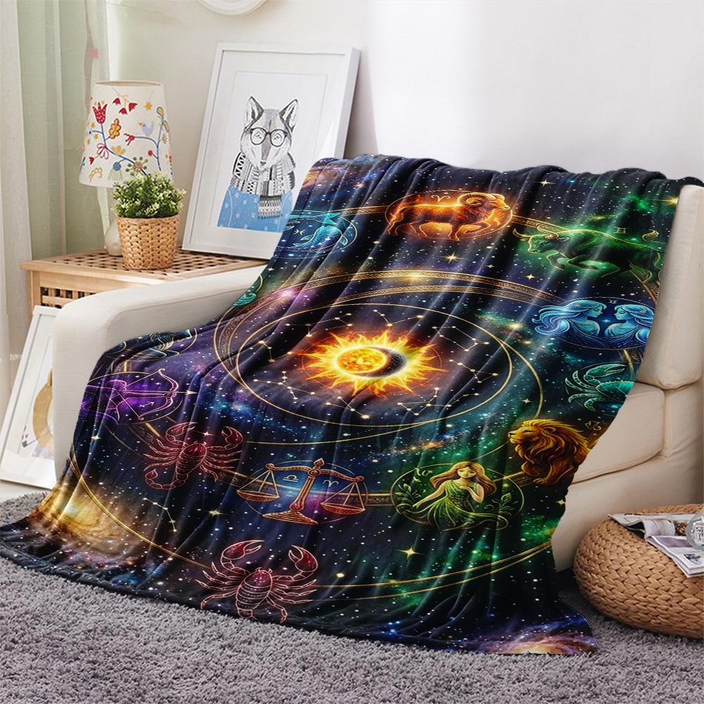 Zodiac Constellation Galaxy Spiral Blanket Home Decor Suitable For All Seasons Bedroom Office Rest Blanket Digital Printing