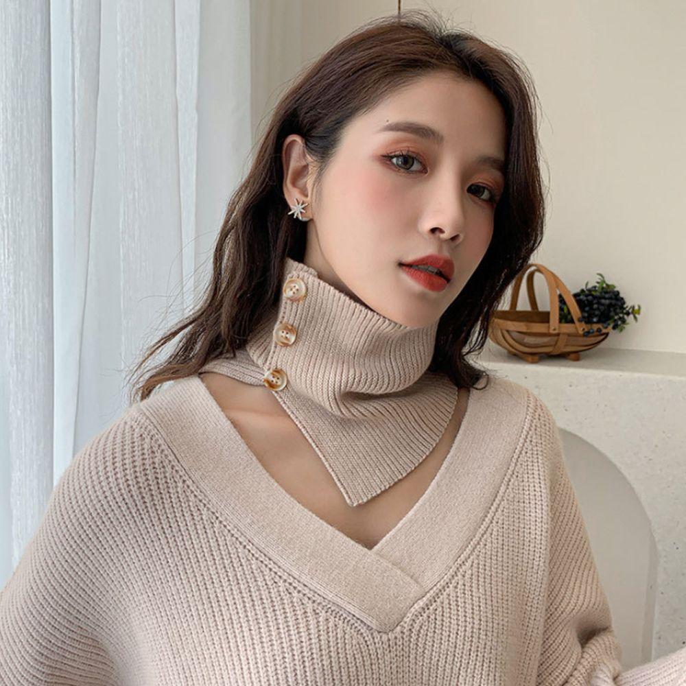 Женский ветрозащитный теплый шарф с пуговицами, защита шеи, водолазка, вязаный искусственный воротник