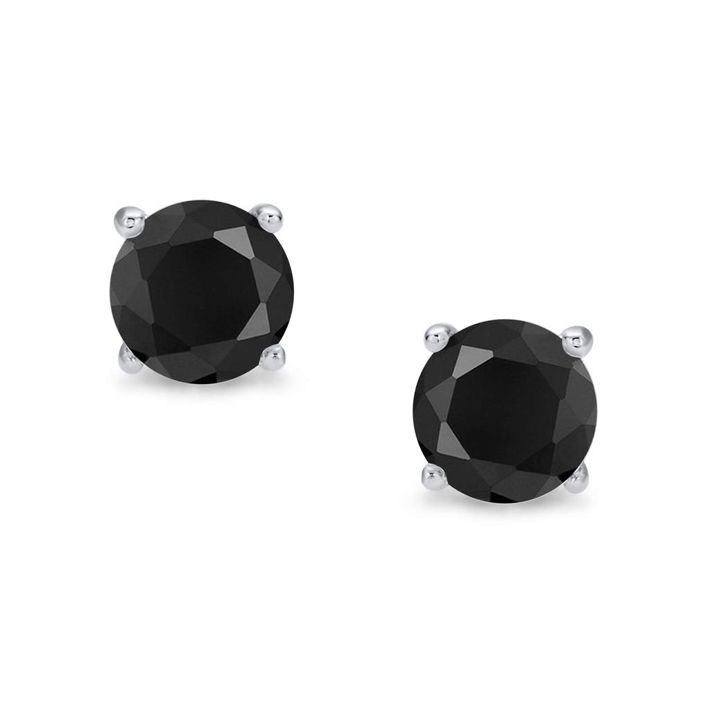 Black Round CZ Stud Sterling "4CT Earrings, Unisex, .925 Silver"