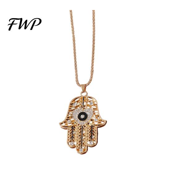Devil Eye Jewelry Necklace Vintage Chain with Hamsa Hand Pendant Anti-Oxidation Rhinestone Palm Gifts for Women Wife Girlfriend Durable