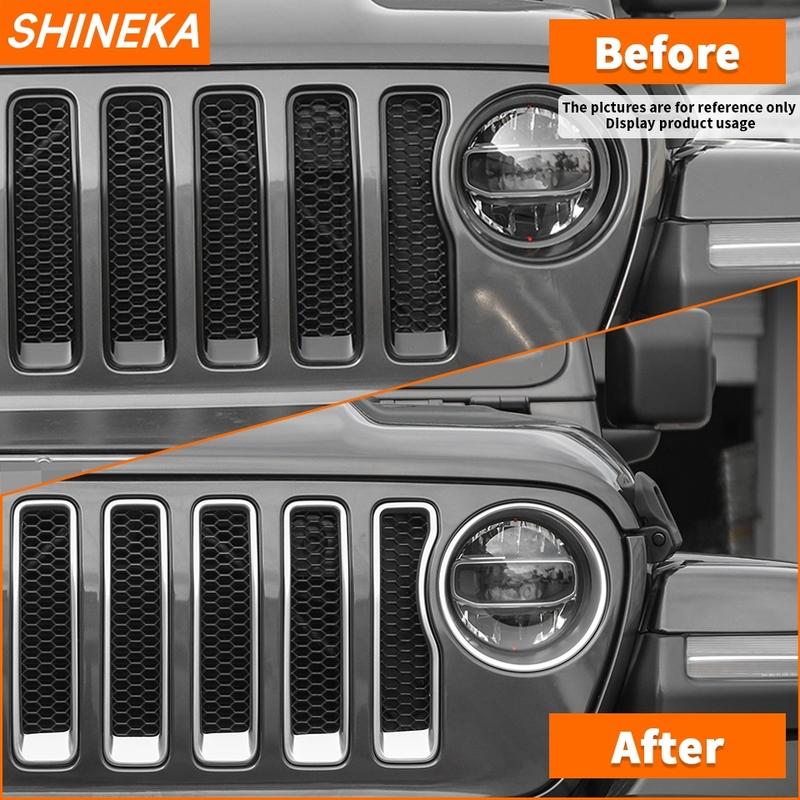 SHINEKA ABS Car Exterior Front Headlight Lamp & Racing Front Grille Decoration Cover for Jeep Wrangler JL Gladiator JT 2018 Up