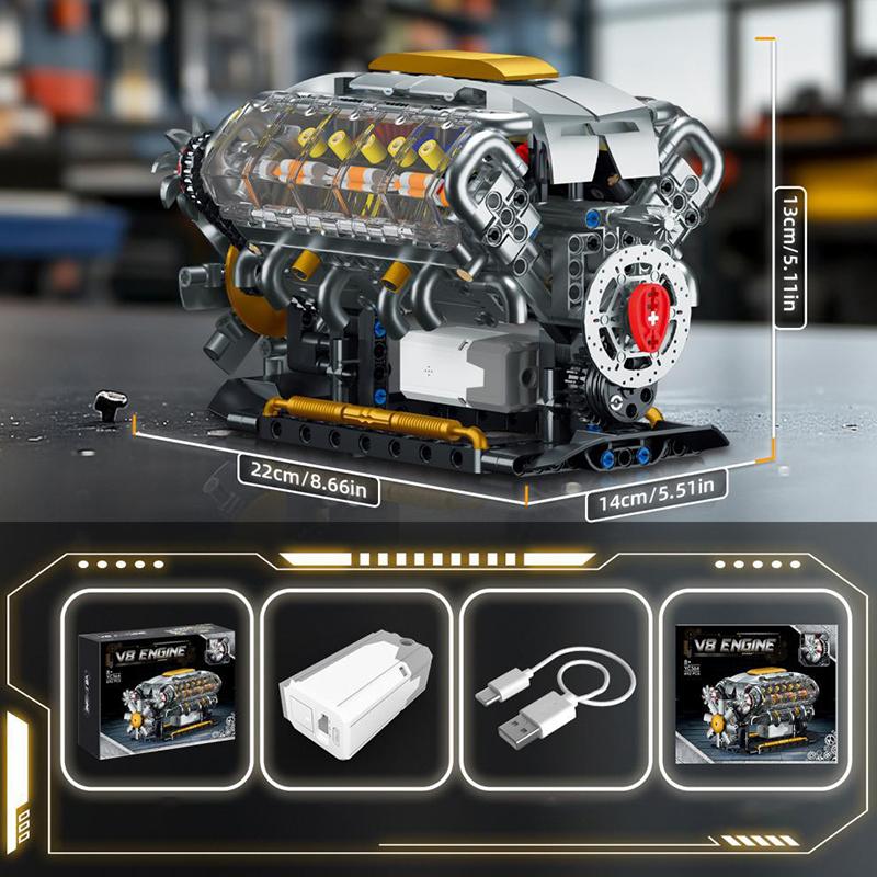 Технические Механические Электрические Строительные Блоки Двигатель V8 Моделирование Двигателя Автомобиля Кирпичи MOC Научно-Образовательные Игрушки Подарок Для Детей и Взрослых