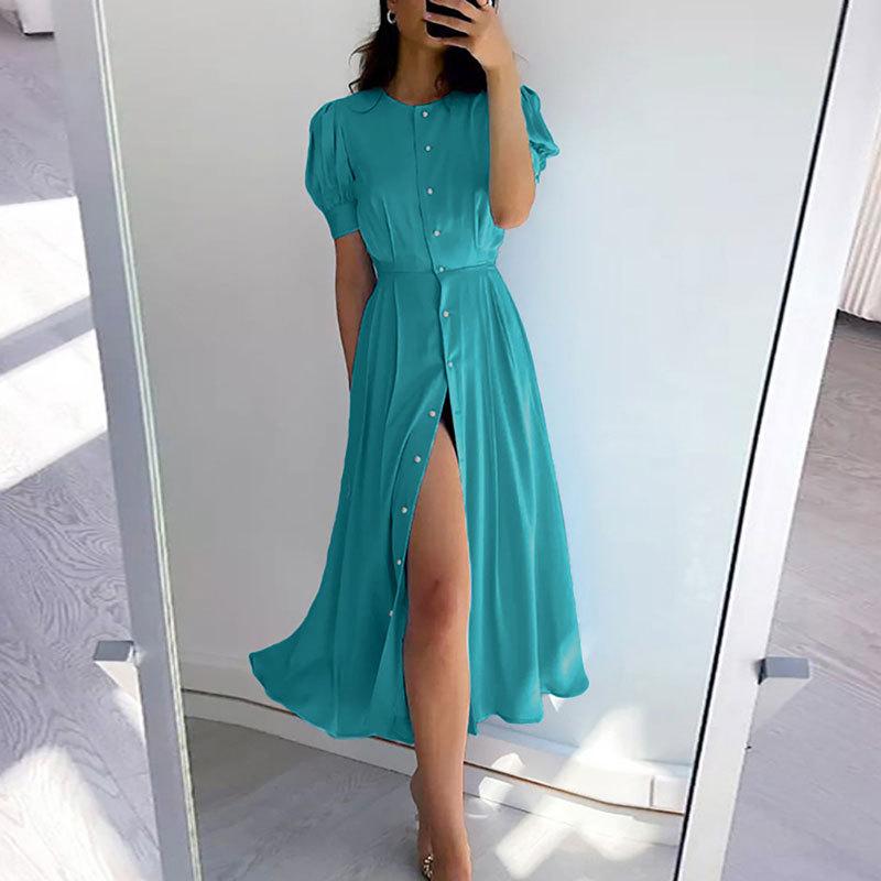 Summer Women's Dress Temperament Commuter High Waist Solid Colour Fashion Long Dresses