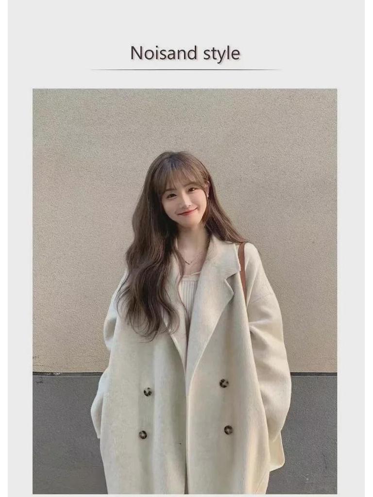 Женское шерстяное пальто средней длины осень/зима 2023 года, стиль Хепберн, свободный крой, корейская мода.