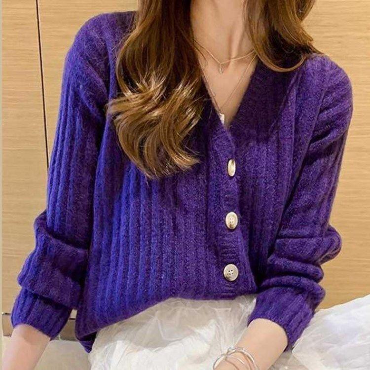 WTEMPO Женский вязаный кардиган на пуговицах, свитер с длинным рукавом, свободные трикотажные топы, женские однотонные трикотажные куртки, пальто, рубашки
