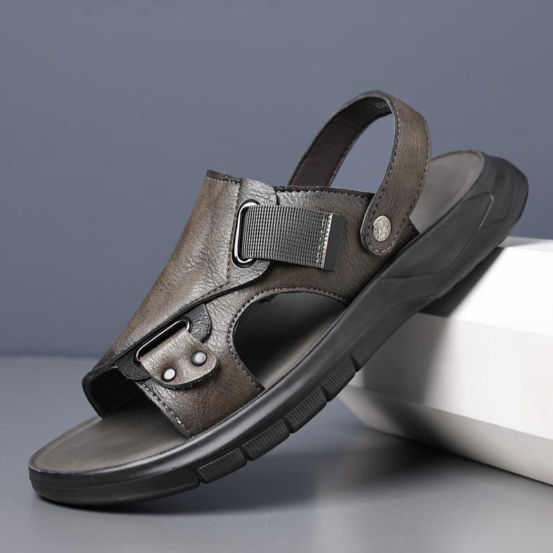 Модные кожаные мужские сандалии для отдыха на открытом воздухе Летние мужские сандалии Тапочки Пляжная повседневная обувь Zapatos Hombre Прочные нескользящие роскошные туфли для мужчин