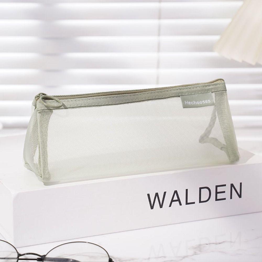 Retro Color Mesh Pencil Case Nylon Zipper Stationery Bag Simple Transparent Bills Bag Pencil Bag
