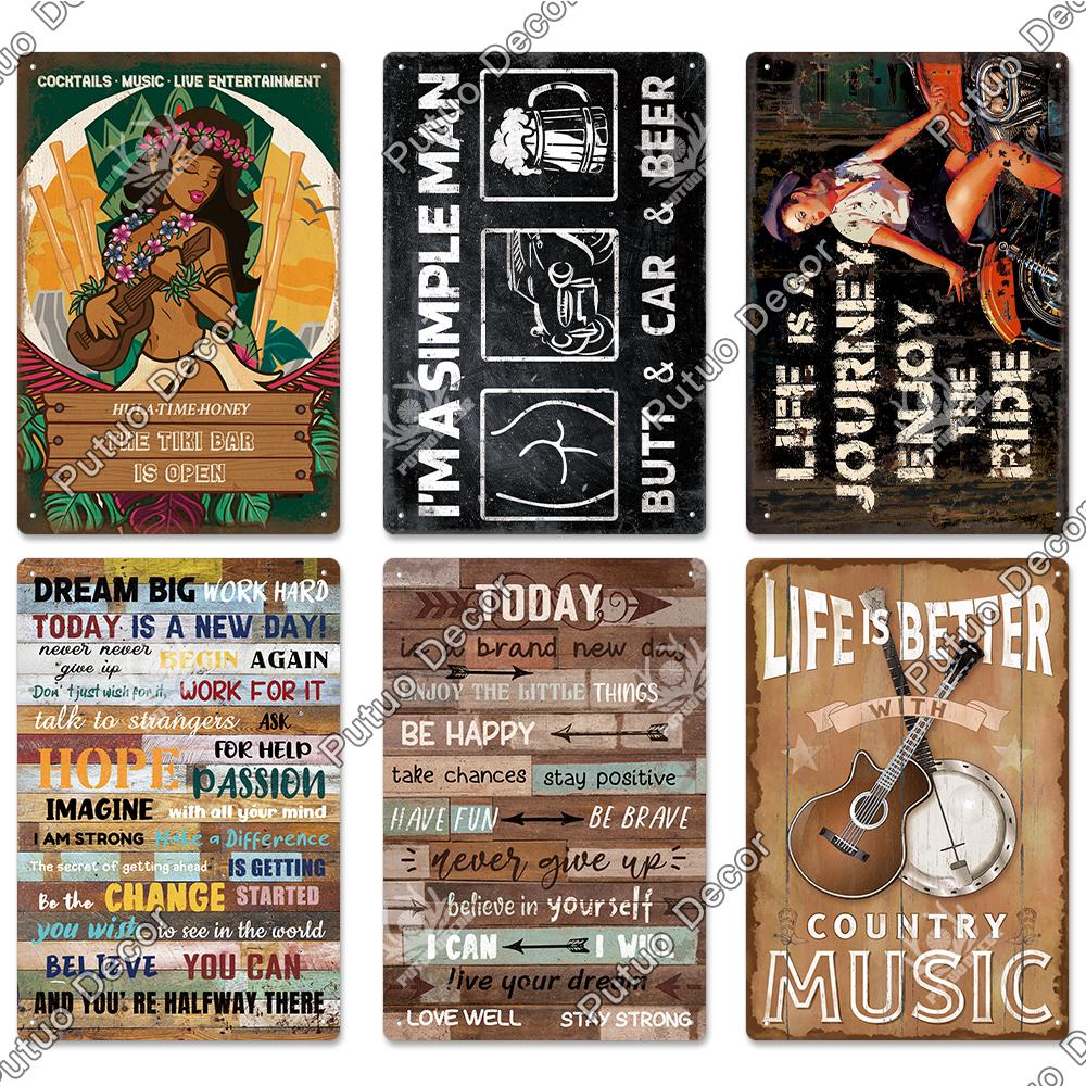 Decor Beach Vintage Plaque Metal Plate Retro Tin Signs Summer Wall Art Poster Seaside Tiki Bar House Room Iron Painting