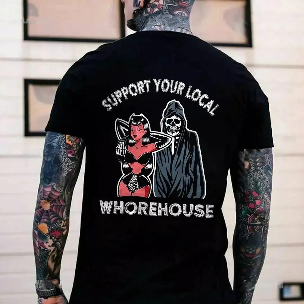 Готические футболки Harajuku Biker Skull Graphic T Shirts Men Fashion Trend Short Sleeve Tops Dark Punk Skulls Retro T Shirt Male Oversize Tee