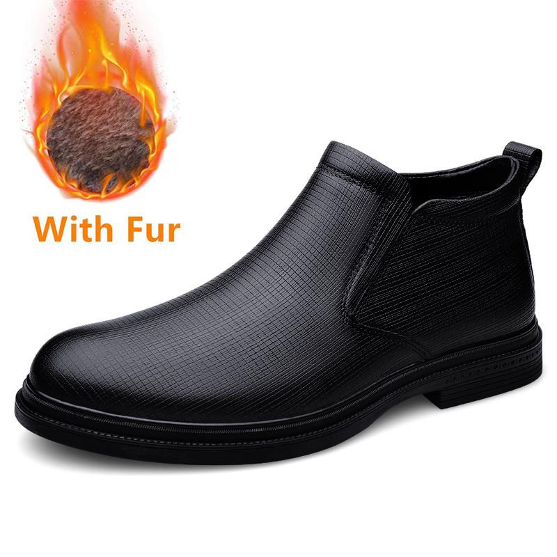 Высококачественные мужские ботинки челси из натуральной кожи, роскошные брендовые мужские деловые ботинки, теплые плюшевые меховые ботинки, зимние формальные высокие туфли