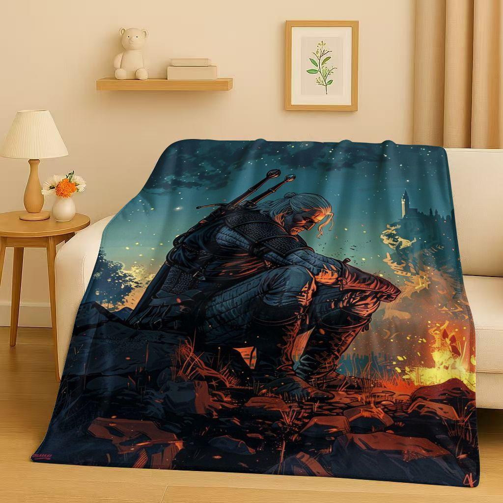3D The W-Witcher Game Geralt Gamer Cartoon Flannel Blanket,Ultra Soft Plush Throw for Home Bedroom Bed Sofa Cover Kid Gift