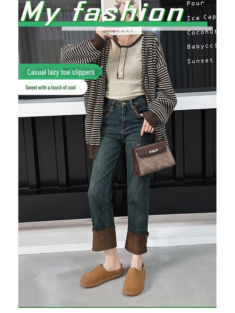 Women's Half-Slippers with Baotou, 2025 New Fashionable and Cute Outdoor Wear for Spring/Autumn.