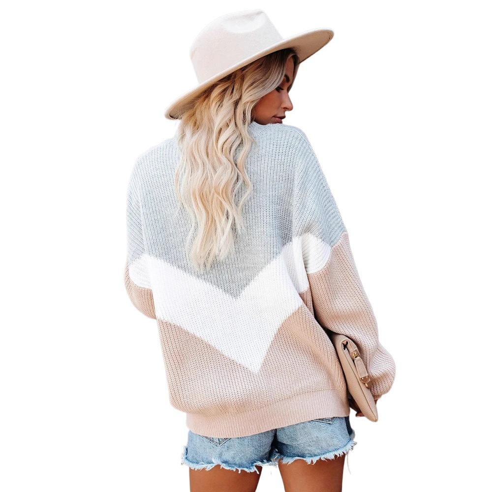 2026 Spring Round Neck Patchwork Knit Pullover Sweater