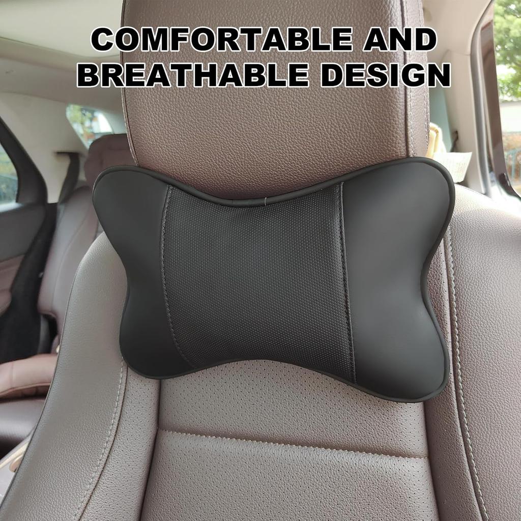 2 Pack Car Neck Pillow PU Leather Automotive Headrest Pillow for Car Support Neck Pain Relief Universal Car Pillow (Black)