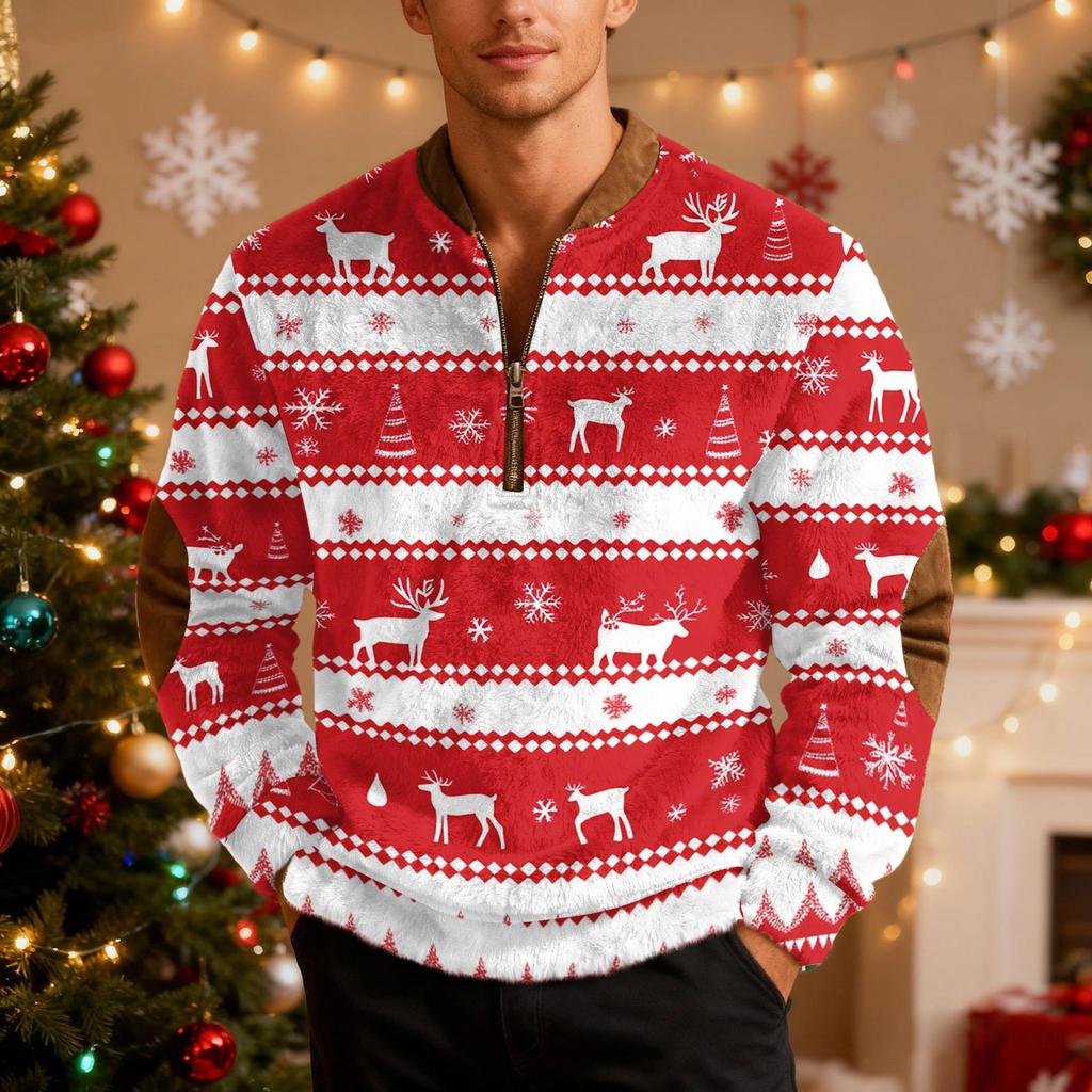 Мужские рождественские толстовки на молнии, рождественские пуловеры с воротником-стойкой