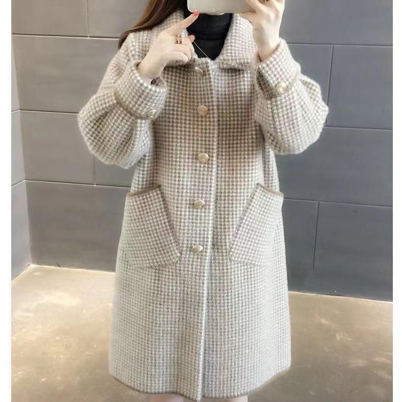 Autumn Winter Coat Female New Korean Knitted Cardigan Loose Medium Long Wool Sweater