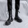Martin Boots Men's Spring and Autumn Black High-top Thick-soled Heightening Casual Side Zipper Tooling Boots Leather Shoes