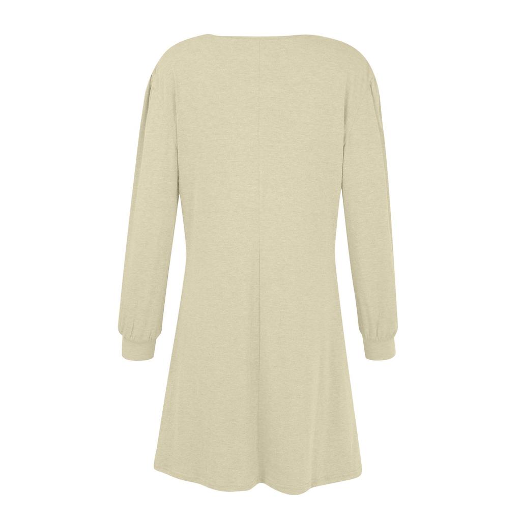 Модное женское повседневное свободное платье с круглым вырезом и пуговицами с длинным рукавом