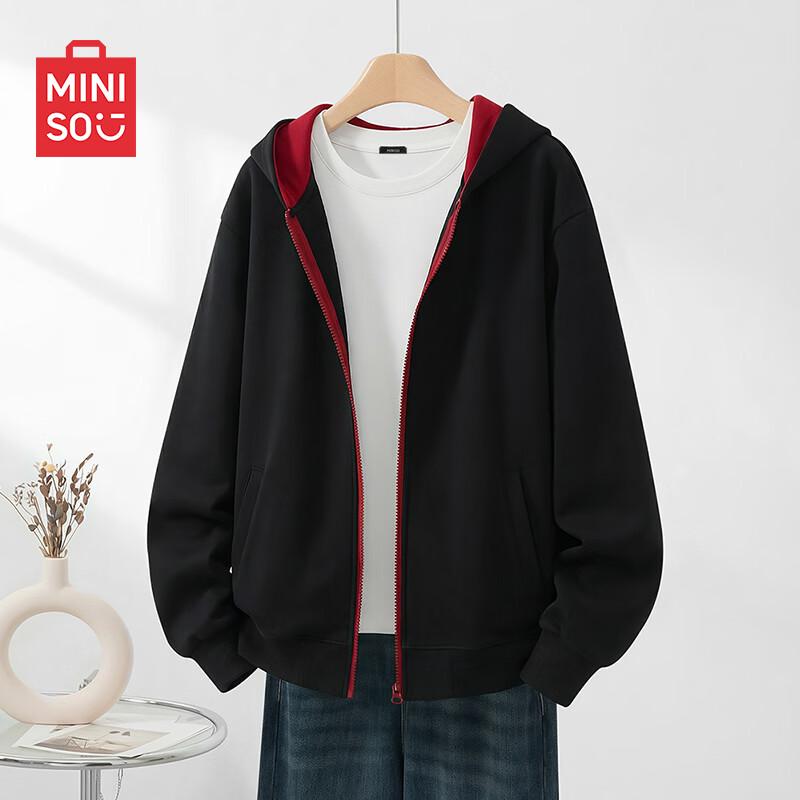 MINISO Мужская толстовка с капюшоном в американском ретро стиле, с цветными блоками, на молнии