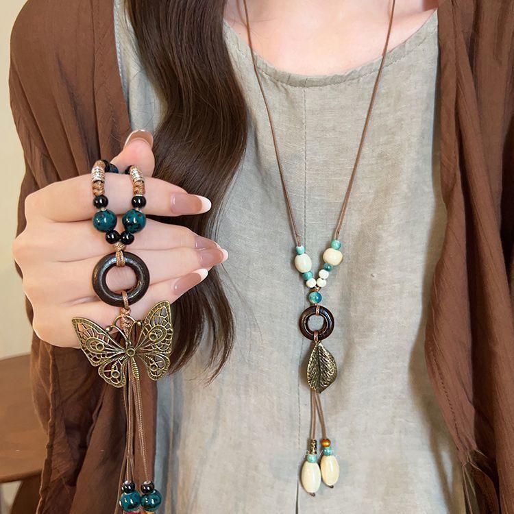 Bohemian tassel long necklace women's new new Chinese butterfly national style retro collarbone chain neck chain