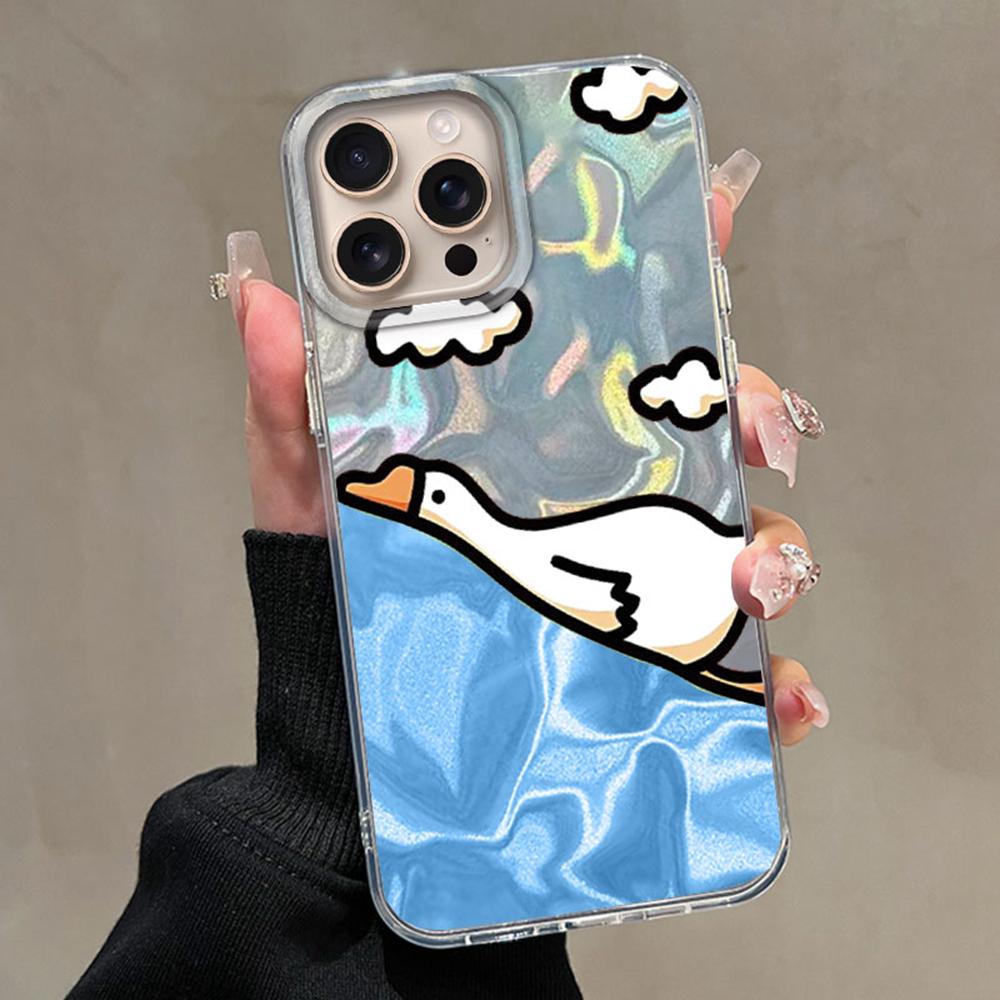 Милый мультяшный чехол для телефона с уткой и кошкой для Apple iphone 16 15 14 Plus 13 Pro Max 7 16e SE 2022 Текстурированный жесткий силиконовый чехол