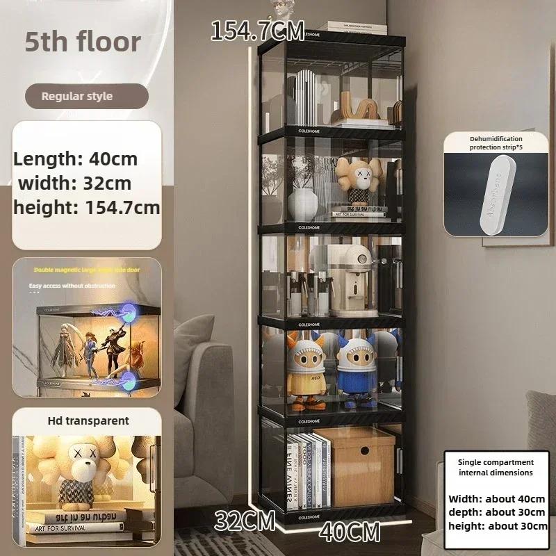 Bookcase Display Cabinet with Door, Dust-proof Bookshelf, Transparent Figurine Storage Model, Floor Standing Display Cabinet