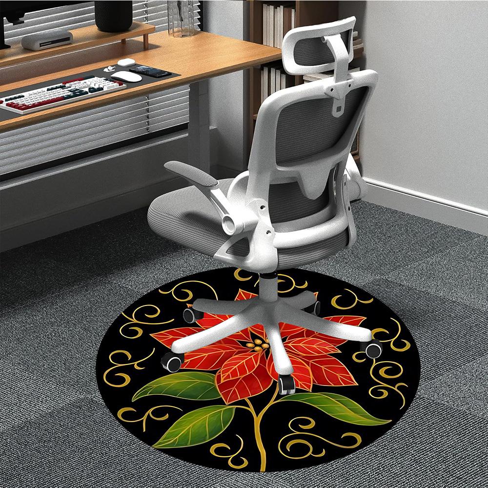 1pc Poinsettia Flower Chair Carpet for Office, Round Non-Slip Durable Large Size Office Carpet, Suitable for Office, Beautiful Decoration
