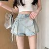 Women's Irregular Tied Denim Skirt Summer New High Waist Versatile Short Skirts Korean Style Solid Color Fashion Bottoms